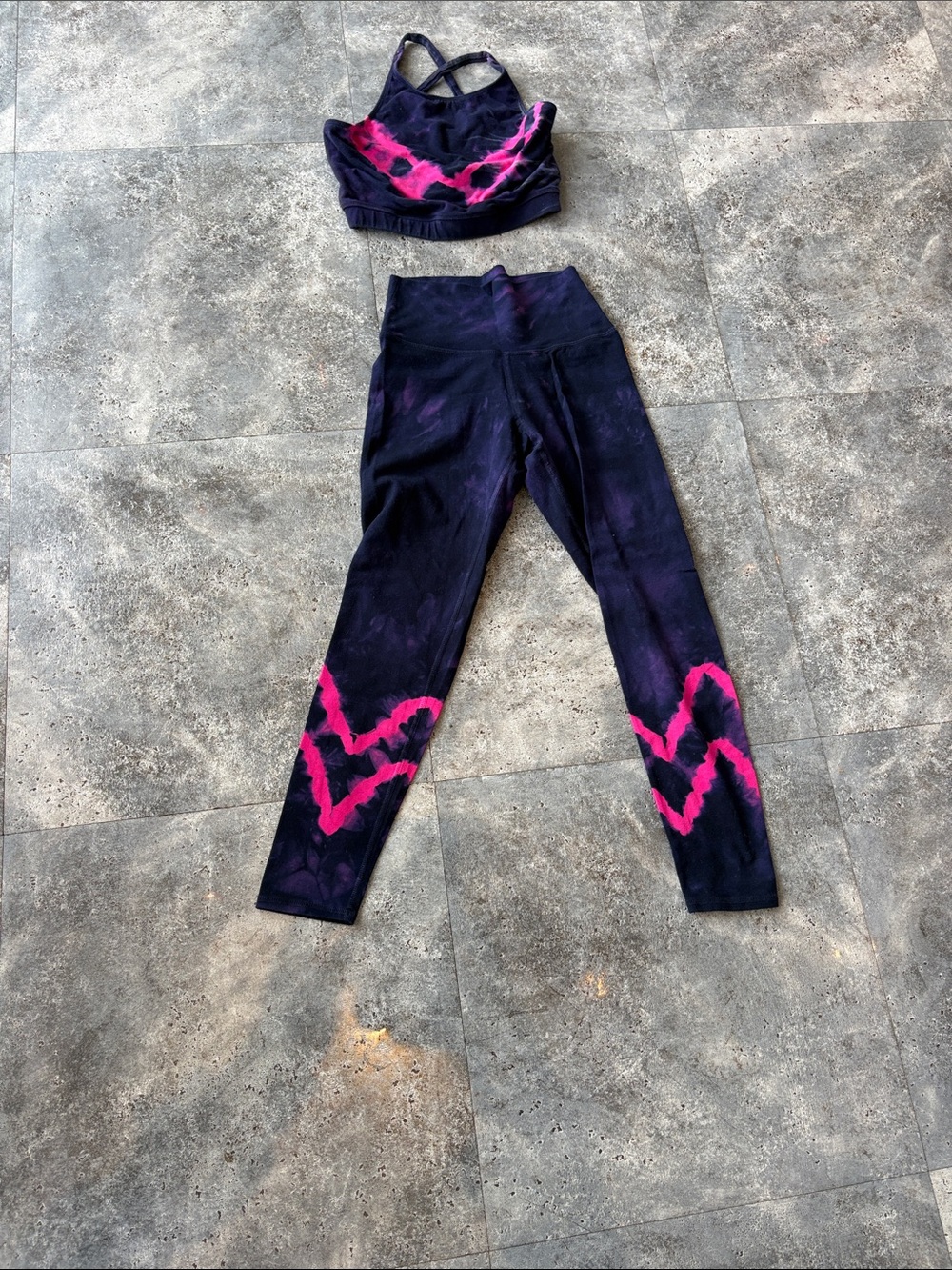 Electric & Rose Leggings and sports bra set with Hot Pink Tie-Dye